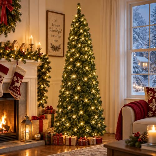 XXYYZZ 6.5FT Pre Lit Pencil Christmas Tree with 250 LED Lights& 750 Tips