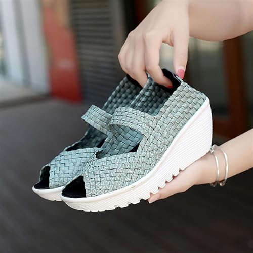 Women's Elastic Woven Pumps Mary Jane Shoes Platform Wedge Sandals Comfortable Walking Shoes3