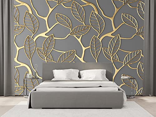 Cliouar-3D Wallpaper Golden Leaves Mural Wallpaper Bedroom Living Room Decor 103" X 69"(Gold Leaves Are Not Embossed) #TOP2