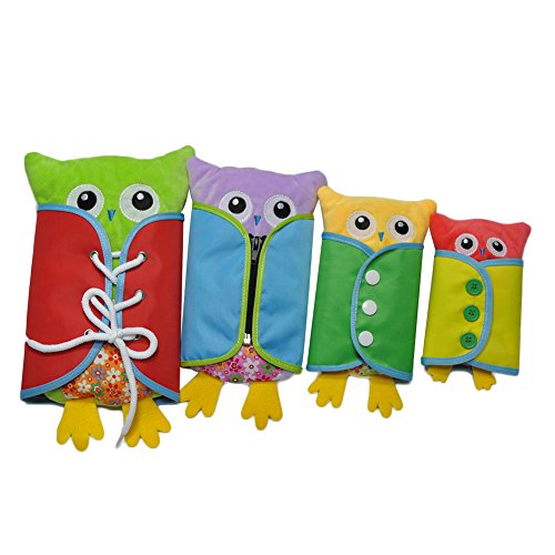 Per Apprentissage Peluche Jouet Educatif Apprentissage Lacets Zip Bouton Habiletés Conseil du0092Apprentissage Set Multicolore Hibou 4pcs