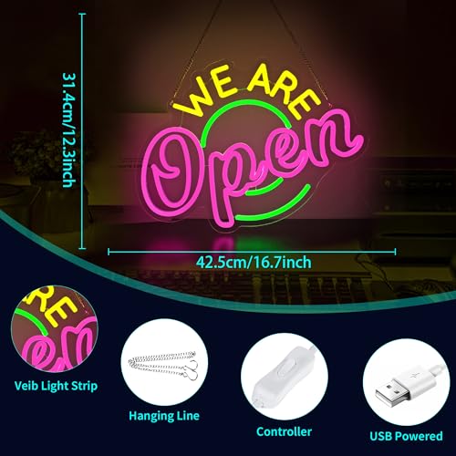 Image of Neon Sign, HSJNJKFU Open Neon Signs for Wall Decor We are Open Led Light for Bar Beer Signs Shop Restaurant Light up Signs for Man Cave - LED Neon USB Powered