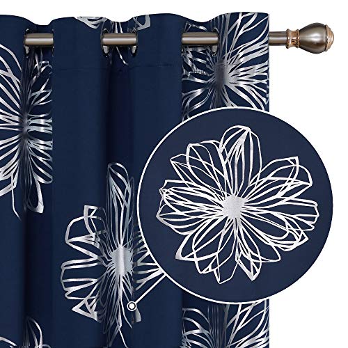 Deconovo Blackout Curtains Foil Print Flower Decorative Room Darkening Thermal Insulated Sun Blocking