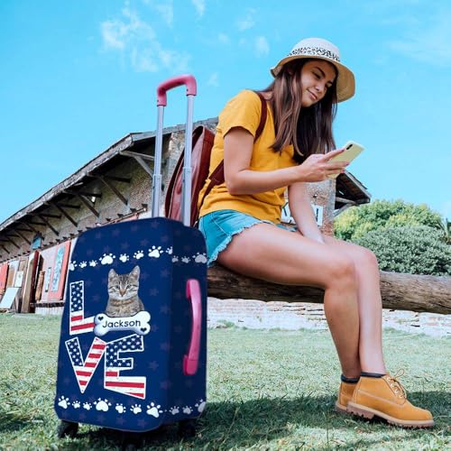 Custom Dog Luggage Cover Suitcase Protector Schnauzer Miniature with American Flag LOVE Design Washable Travel Suitcase Cover Fits 18-32 Inch Luggage2