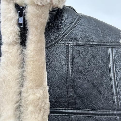 LVCOMEFF Unisex Sheepskin Vest Shearling Lined Sleeveless Jacket Gilet Warm High-collar Outerwear with Pocket4