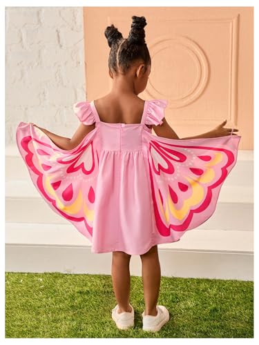 WDIRARA Toddler Girl's Butterfly Wings Ruffle Cap Sleeve A Line Dress Cute Party Dresses3