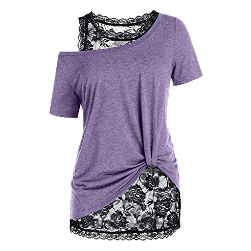 aihihe Women's Lace Blouses Plus Size Short Sleeve T-Shirts Casual Off Shoulder Tops Shirt Tops Blouses Tunics Purple