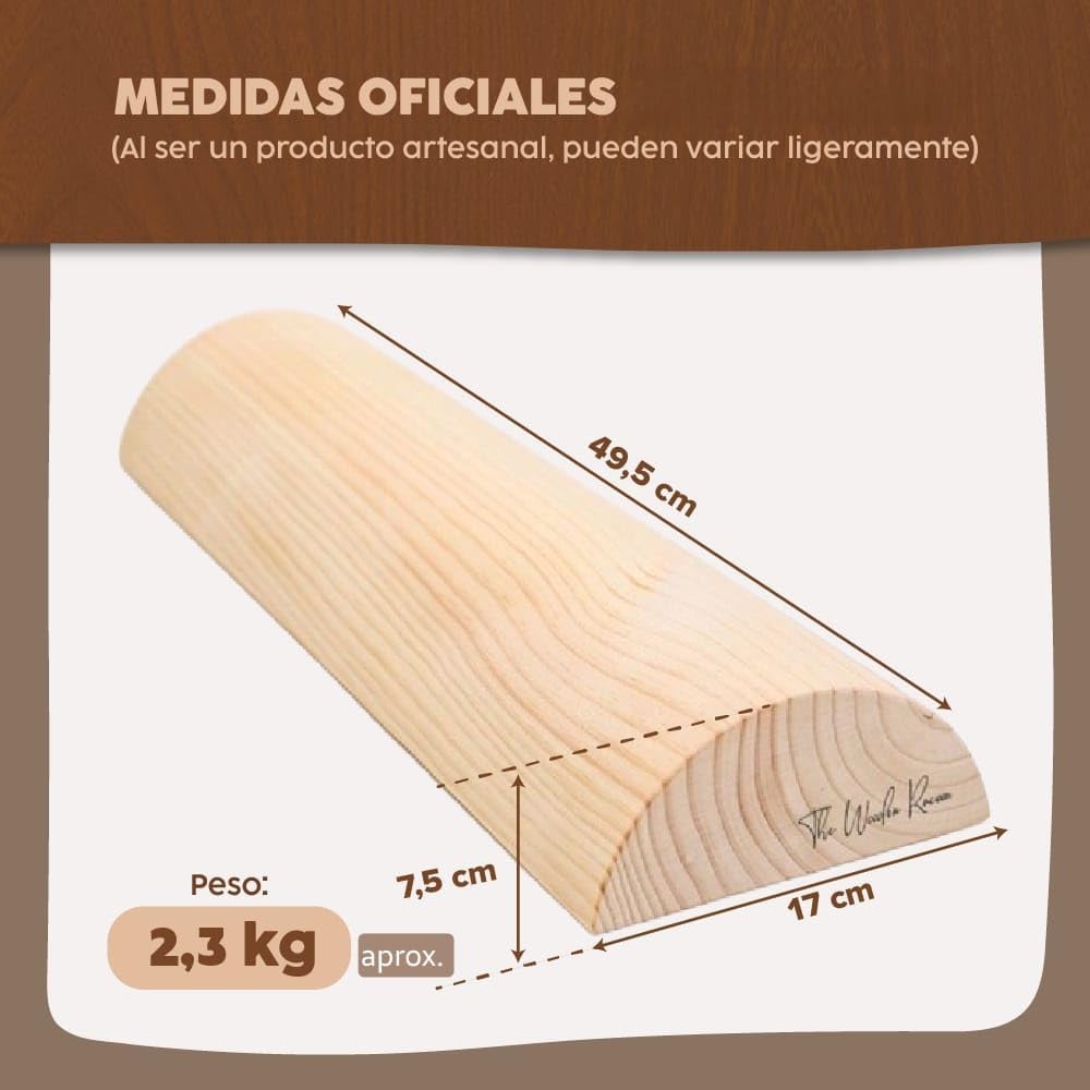 Tronco propioceptivo con 5 Clases incluídas -Tronco propiocepción de Madera Medidas Oficiales (49.5 x 17 x 7.5 cm) Ejercitador Suelo pelvico - Wood Roller -Tronco 5p-Tronco eutonia