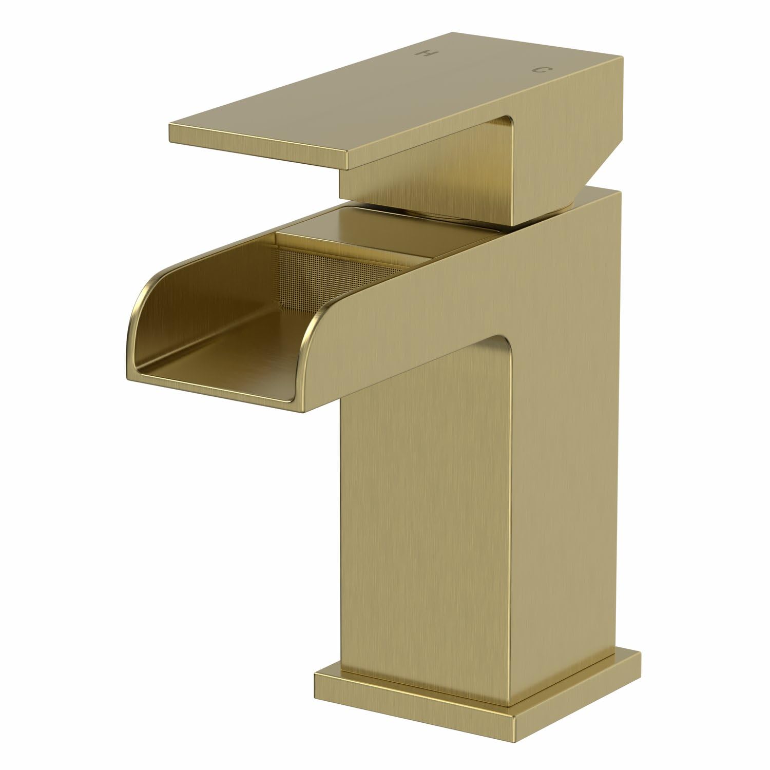 Architeckt® Dakota Bathroom Waterfall Basin Sink Mixer Tap Modern Mono Square Single Lever Handle Faucet for Sinks, Brushed Brass