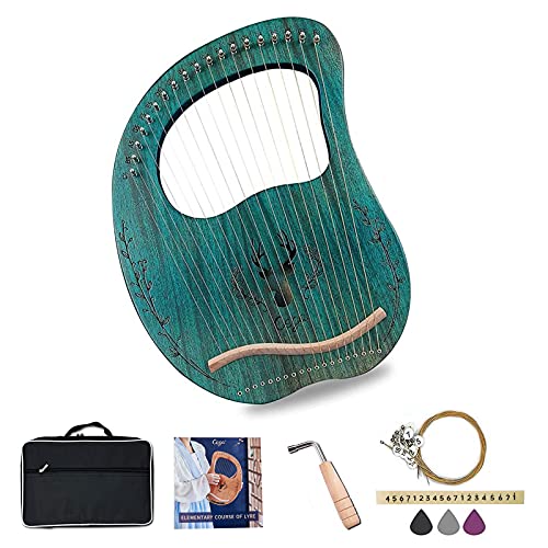 CDIYTOOL Lyra Harp 19 Metallsaiten Holz tragbar Massiver Ahorn Sattel Mahagoni Harfe Saiteninstrument mit schwarzer Tasche Saiten Tragetasche Tuch Blatt Stimmschlüssel