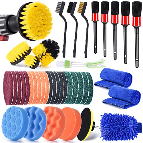 SHIELDPRO 41 Pcs Drill Brush Attachments Set, Car Cleaning Tools Kit with Car Detailing Brush Set, Car Detail Brush for Cleaning Wheels, Dashboard, Interior Exterior Leather, Engine, Air Vents, Carpet
