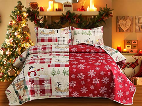 Christmas Bedding Set King Size Quilt Bedspread Holiday Xmas Buffalo