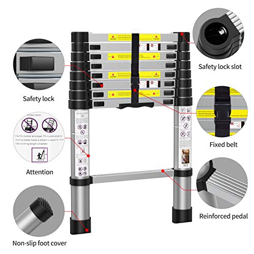 image for BOWEITI Telescoping Extension Ladder 8.5FT, Aluminum Telescopic Ladder