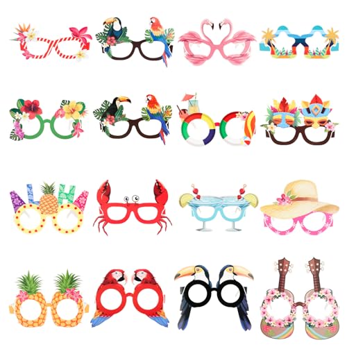 Hotalisona 32 Pack Luau Party Eyeglasses, Hawaiian Paper Bulk Flamingo Funny Eyeglasses Beach Decor Summer Stuff Tropical Pool Party Decorations Photo Props Hawaiian Dresses Accessories