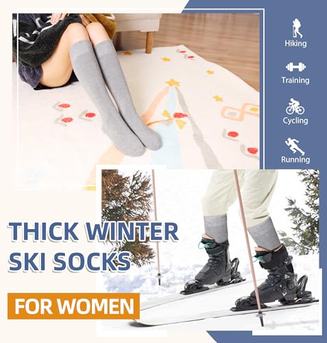 Eyean Women's Knee High Wool Socks Winter Thick Thermal Soft Comfy Over Knee Long High Socks 2 Pairs4