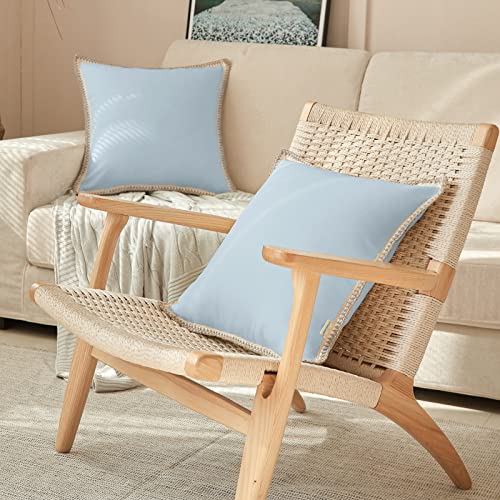 Fy Fiber House Pack Of 2 Farmhouse Decorative Throw Pillow Covers, Faux Burlap Linen Trimmed Tailored Edges Cushion Cover Pillowcases For Couch, Sofa, Bedroom, Baby Blue 20 X 20 Inches #TOP4