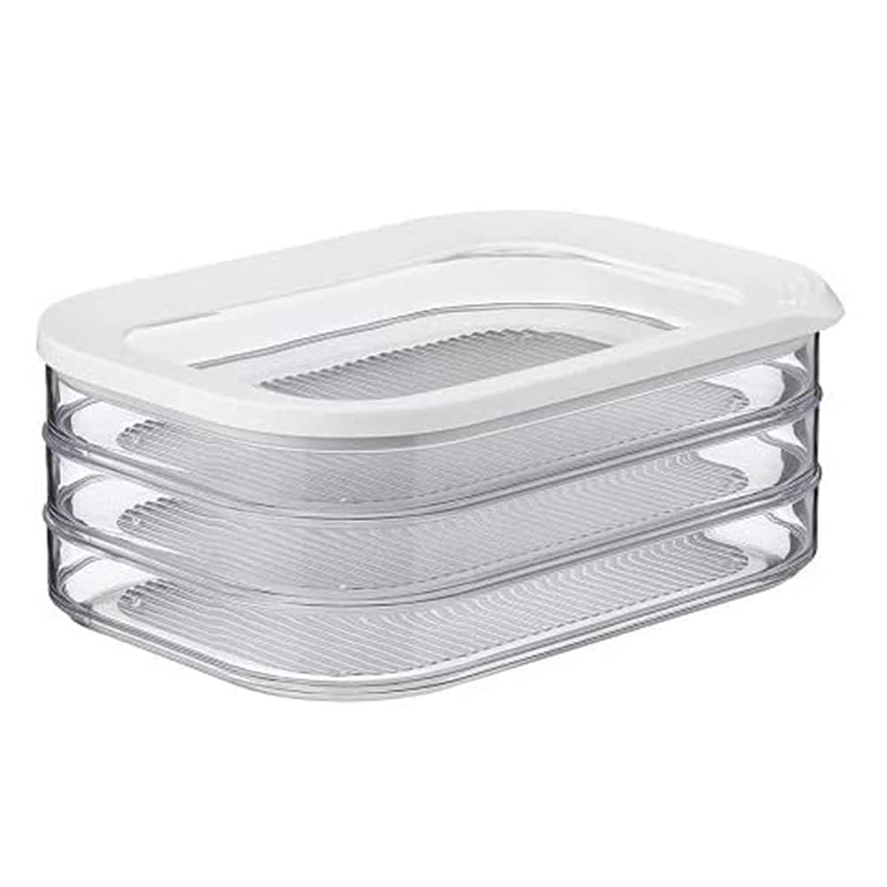 Kühlschrank-Organizer und Aufbewahrung, Delikatfleischbehälter, Lunch-Fleischbehälter für Kühlschrank, Sandwich-Behälter, stapelbares 3er-Set mit transparentem gerahmtem Deckel, Nordic White (500 ml)