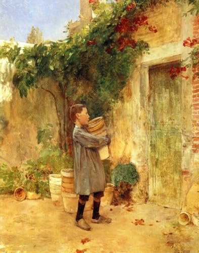 Toile Garçon avec des pots de fleurs de Childe Hassam 40x50cm