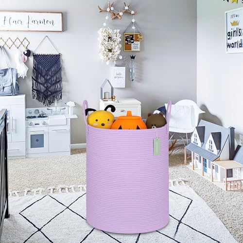 Image of Large Cotton Rope Laundry Hamper for Clothes 65L, Purple