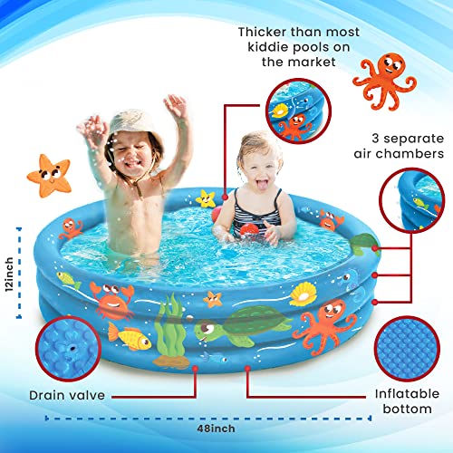 Jambo Kiddie Pool With Inflatable Bottom | 48" X 12" Sea Friends Inflatable Kiddie Pool For Kids And Toddlers | Doubles As A Ball Pit & Dog Pool | Great Splash Pool Backyard Water Toys #TOP3