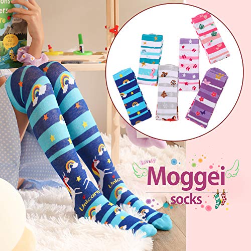 Image of MOGGEI 6 Pairs Kids Girls Knee High Socks Gift Long Crazy Silly Tall Funny Boot Cute Animal Child Fun Socks