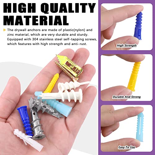Swpeet 100Pcs 9 Styles Plastic Wall Anchors Hollow Wall Anchors Drywall Anchors Assortment Kit - Image 3