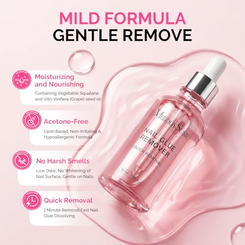 Image of MelodySusie 50ML Semi-Cured Gel Nail Strip Remover, Acetone Free Nail Polish Remover Multi-Functional Remover for Acrylic Tips Gentle Glue Remover with Stick