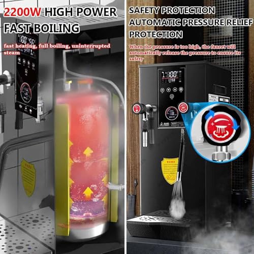 Mousseur à lait commercial 2500 W et chaudière à eau en acier inoxydable de 12 L, machine à vapeur électrique avec écran LED, étanchéité IPX3, idéal pour les cafés et cafés, noir, blanc