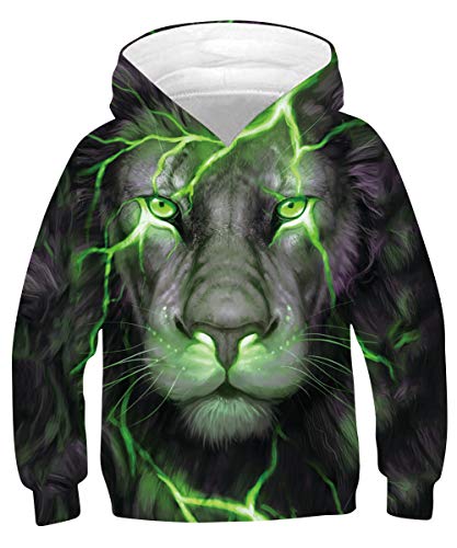 Rave on Friday Felpa Bambino Ragazzi Ragazze 3D Stampare Kids Hoodie Manica Lunga Felpe con Cappuccioper Leone Verde S