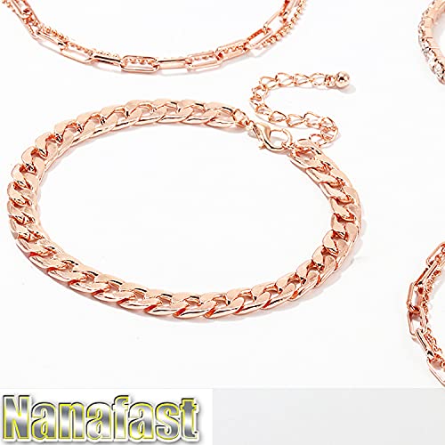Nanafast 4-6Pcs Ankle Bracelets Set For Women Gold Boho Beach Anklet Chain Adjustable Foot Jewelry For Women Extremely Simple Style-4Pcs-Rosegold thumb #6