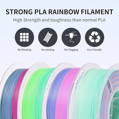 Image of RAMBERY 4 Colors Matte Rainbow PLA 3D Printer Filament Bundle Fast Color Change 3D Printing Filament 1.75mm + /- 0.02mm, 1kg(2.2lb) X4PCS, Matte Rainbow /Lollipop /Red Coral /Green-Blue