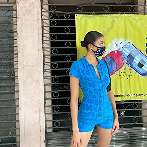 Fernvia Women’s Short Sleeve Jumpsuit Sexy V-Neck Knitted Buttons Open Bodycon Bodysuit Overall Romper Summer Streetwear #TOP6