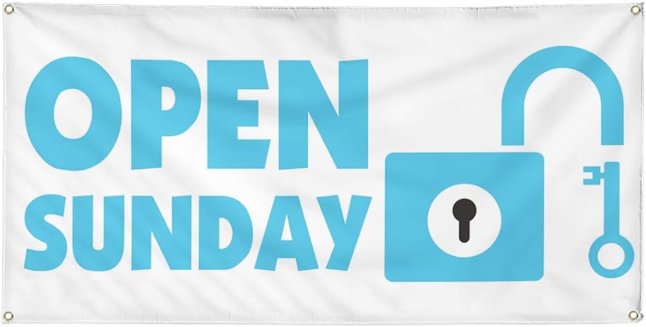 Vinyl Banner Multiple Sizes Open Sunday A Outdoor Advertising Printing Business Outdoor Weatherproof Industrial Yard Signs 4 Grommets 16x40Inches