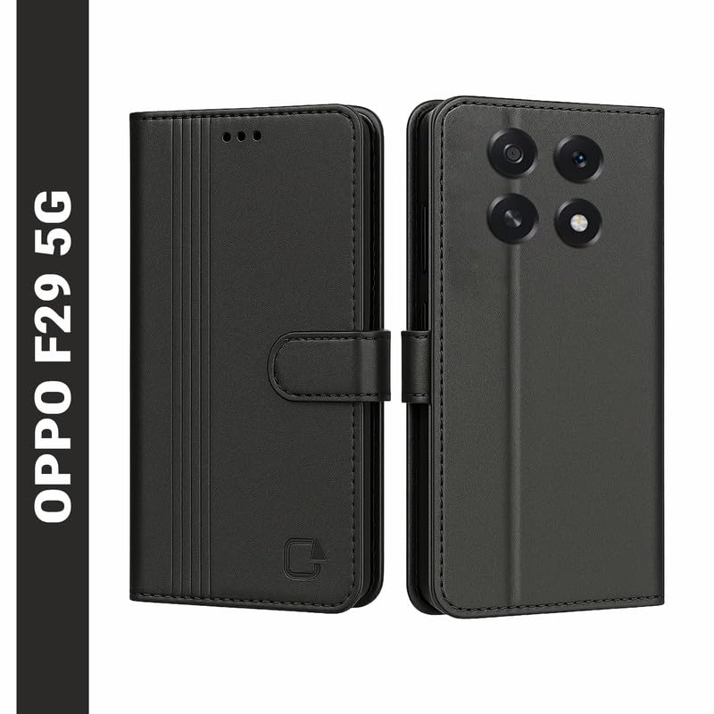 Image of AIBEX Compatible for Oppo F29 5G Flip Cover Leather Finish with Magnatic Closure | Inside TPU with Card Pockets | Wallet Stand | Complete Protection Flip Case -Black