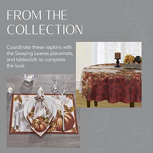 Elrene Home Fashions Swaying Leaves Bordered Fall Napkins, Seasonal Dinner Napkins For Formal Or Everyday Use, 17" X 17", Set Of 8 #TOP5