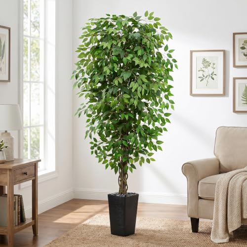 FSOHOI Artificial Ficus Tree 6FT, Realistic Tall Fake Plants Indoor
