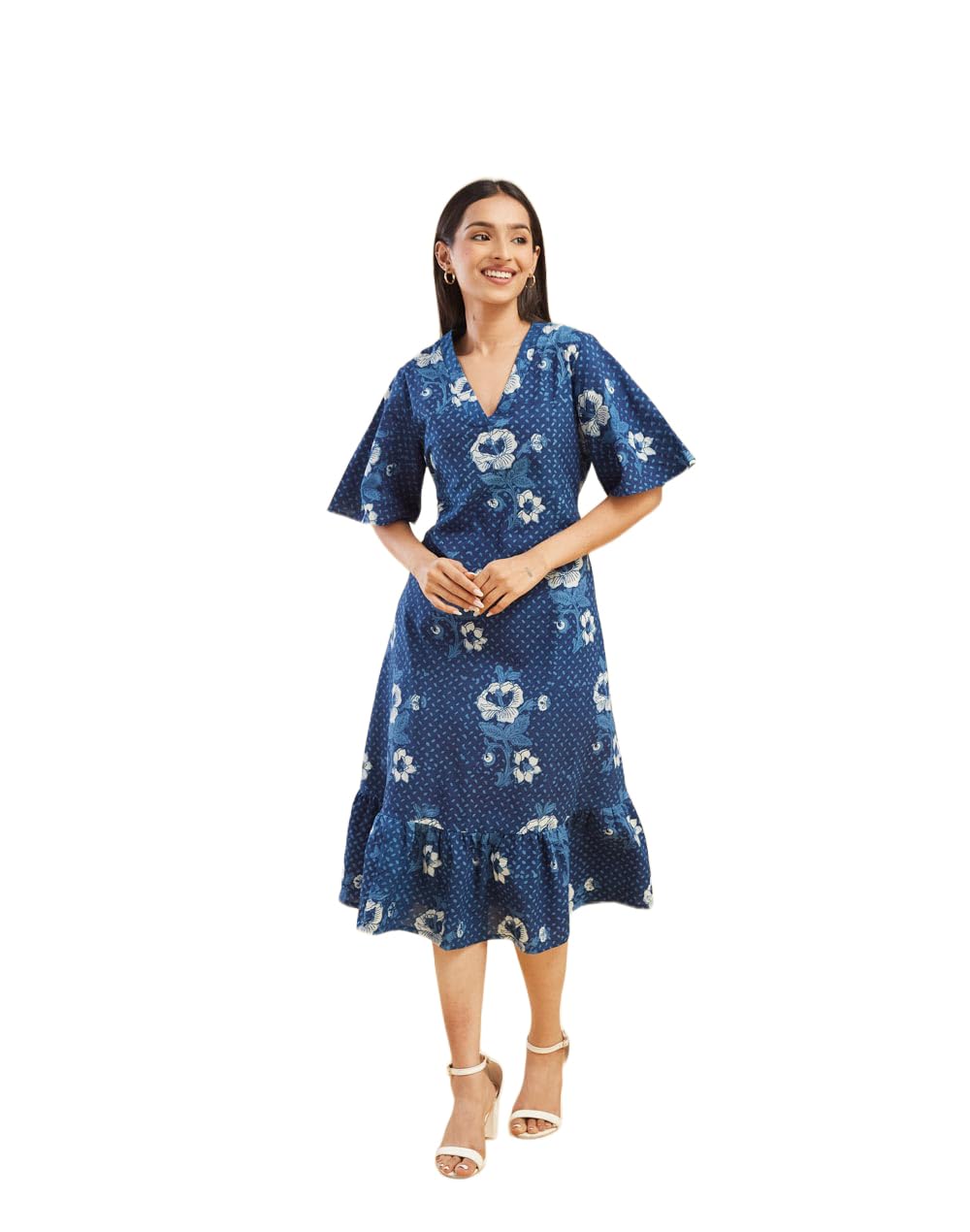 fabindia Indigo Cotton Dabu Printed Midi Dress-picture-13