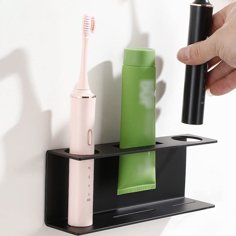 Soporte para cepillo de dientes, soporte para cepillo de dientes eléctrico montado en la pared, soporte multifunción para cepillo de dientes para parejas, organizador de baño (negro, 20 x 5 x 7 cm)
