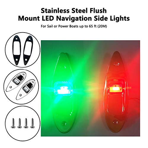 Image of TIKSCIENCE Boat Navigation Lights 12V LED Flush Mount Shark Eye Bow Lights | Waterproof Red & Green for Pontoon, Skiff & Fishing Boats