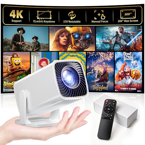 Mini Projector, Portable Projector 4K & Full HD 1080P Support, 270° Rotation Outdoor Projector, Movie Projector Compatible with Smartphone, TV Stick, Laptop, PS4, HDMI, USB