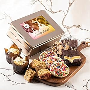 Dulcet Gift Basket Congratulation Fresh Baked Cookie & Brownie Gift Tin- Perfect Conratulations Celebration Card for Women, Mom, Friend, Daughter, Sister, Co-worker