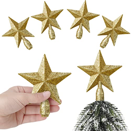 4 Pcs 4 Inches Glitter Star Christmas Tree Topper Mini Christmas Star Tree Toppers Decorative Small Christmas Tree Decoration Treetop For Holiday Ornament Home Decor (Gold) #TOP19