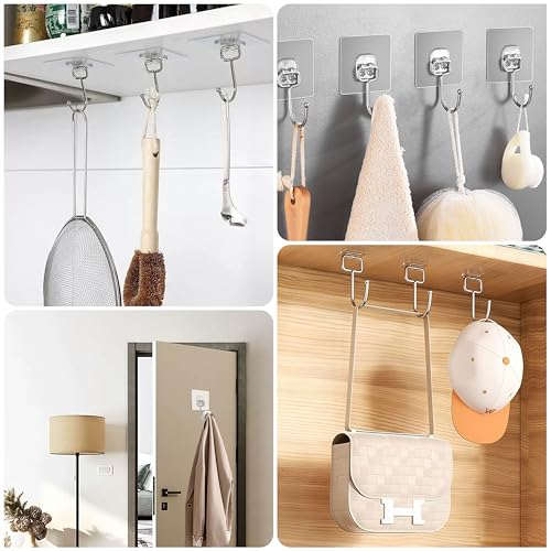 Image of 20 Pack Large Sticky Hooks for Hanging Heavy Duty, Wall Hooks Adhesive, Clear self Adhesive Hooks for Wall, Kitchen, Bathroom, Shower & Ceiling