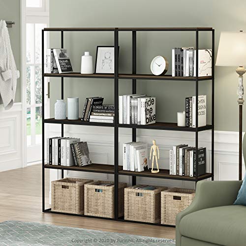 Image of Furinno Moretti Modern Wide Stackable Metal Shelf, Columbia Walnut