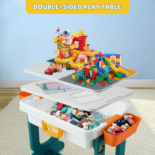 Image of Dawnwake 4-in-1 Kids Study Table with 1 Chair (Blocks Not Included) - Block & Study Desk (2-7Y)