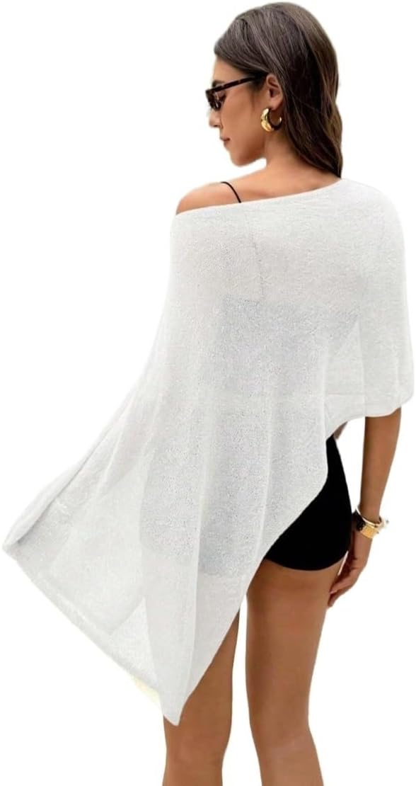 Spring/Summer Women's Asymmetric-Shoulder Knit Cover Up, Material Loose, For Sexy, Summer Beach cover ups for swimwear