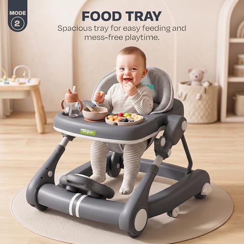 Image of Baybee Walker for Kids for 6 to 18 Months with Push Mode, Kick Play Music, Height Adjustable, Foldable Design, Musical Toy Panel and Food Tray, Walking Supporter for Baby (Dark Grey)