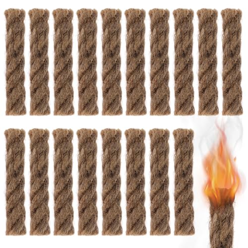Wicks Zunder für Feuerstahl 18 Stück Zunderschnüren Outdoor Feueranzünder Feuerstein Survival Feueranzünder für Trekking Bushcraft Kamin Grill