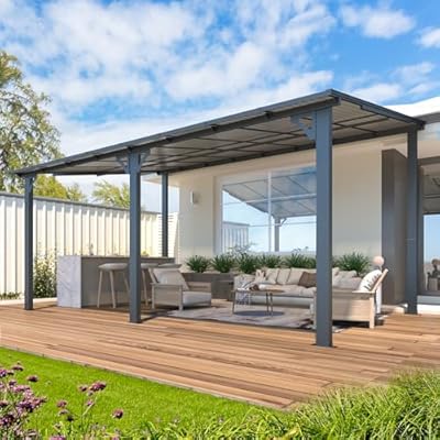 AECOJOY 16' x 10' Gazebo Outdoor Pergola for Patio, Large Wall-Mounted Hard Top 10x16 Lean to Metal Gazebo Shelter Pergolas and Gazebos Clearance with Patio Roof, Heavy Duty Awnings for Patio, Decks