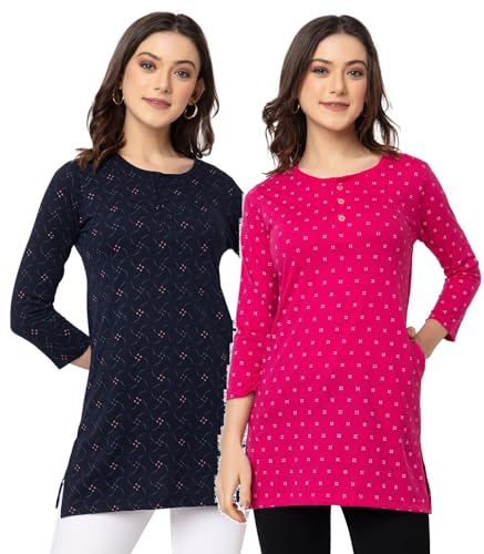 Image of Women Regular Fit Henley All Over Print T-Shirt (Combo of 2) | Small-5XL