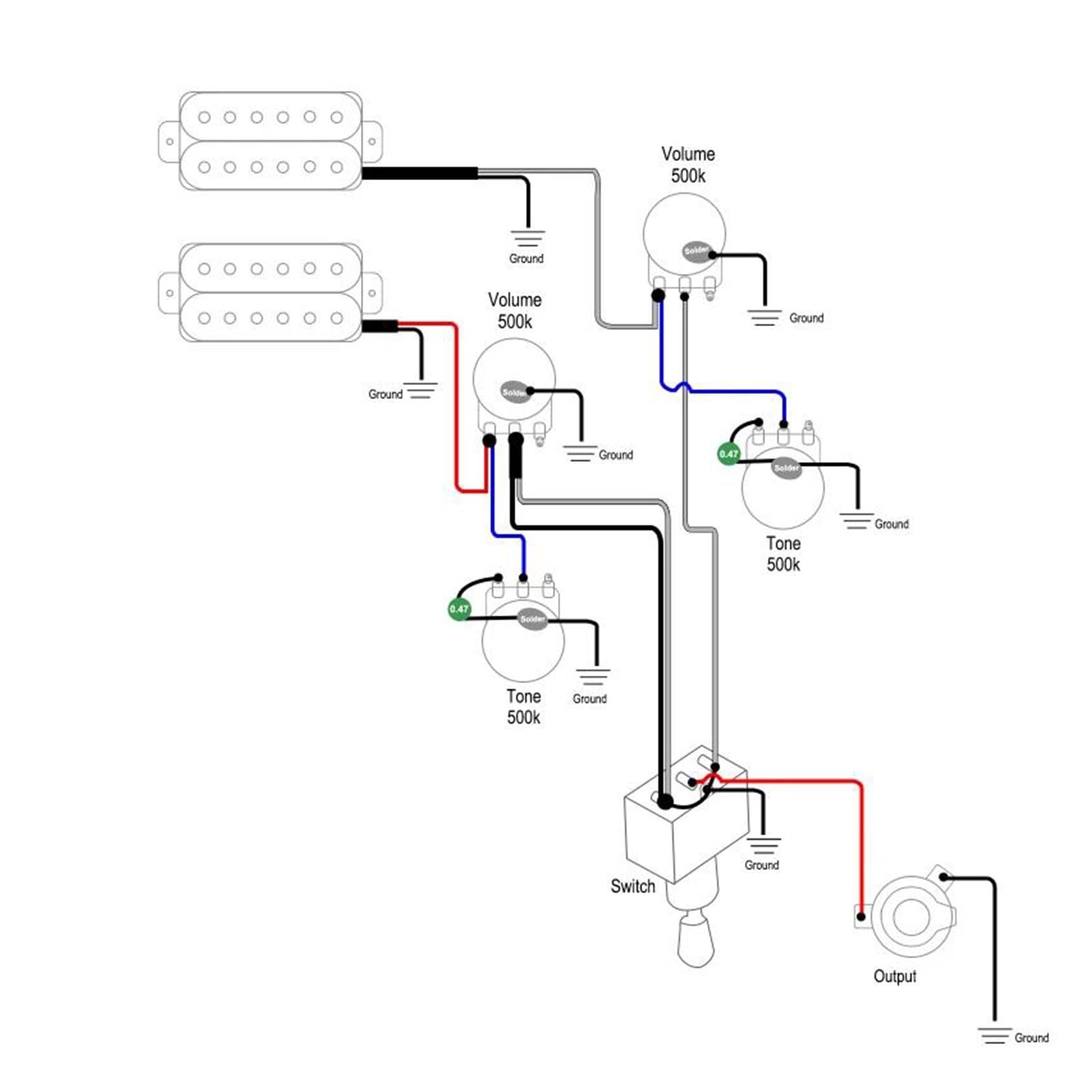Conjunto Precableado De Guitarra Eléctrica Con Potenciómetro De Tres Posiciones 2V2T 500K Y Salida De 6.35 Mm Arnés de cableado para instrumentos musicales(Cream Cap)